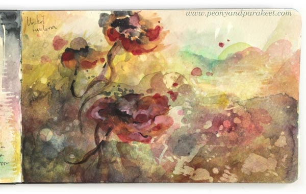 Watercolor art journal page by Paivi Eerola from Peony and Parakeet. See her watercolor diary for more ideas!