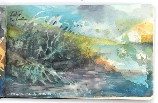 Watercolor art journal page by Paivi Eerola from Peony and Parakeet. See her watercolor diary for more ideas!