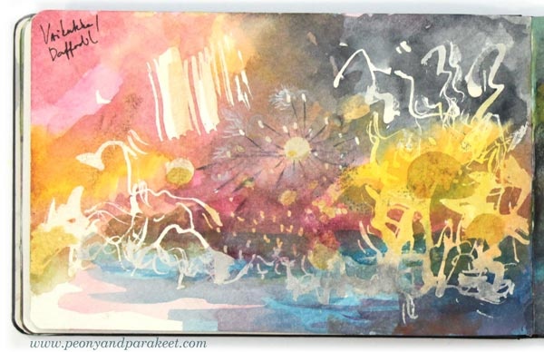 Watercolor art journal page by Paivi Eerola from Peony and Parakeet. See her watercolor diary for more ideas!