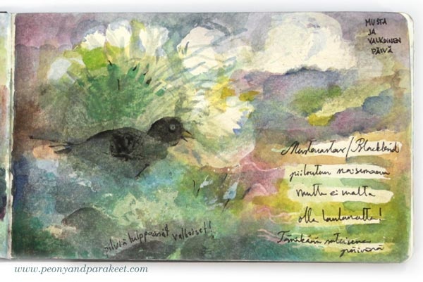 Watercolor art journal page by Paivi Eerola from Peony and Parakeet. See her watercolor diary for more ideas!