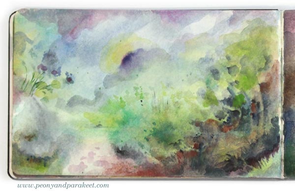 Watercolor art journal page by Paivi Eerola from Peony and Parakeet. See her watercolor diary for more ideas!