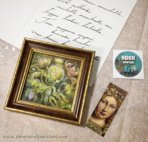 A mini-sized painting by Paivi Eerola from Peony and Parakeet.