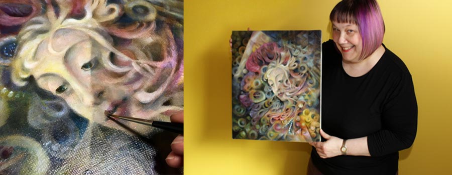 Paivi Eerola and her portrait painting. Buy her class Innovative Portraits!