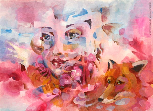 "Self-Portrait as a Fox" - an acrylic painting by Paivi Eerola from Peony and Parakeet