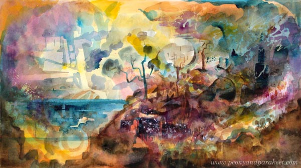 The Resort of Imagination. A watercolor painting by Paivi Eerola from Peony and Parakeet.