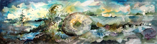 "Hanko", a watercolor painting by Paivi Eerola from Peony and Parakeet.