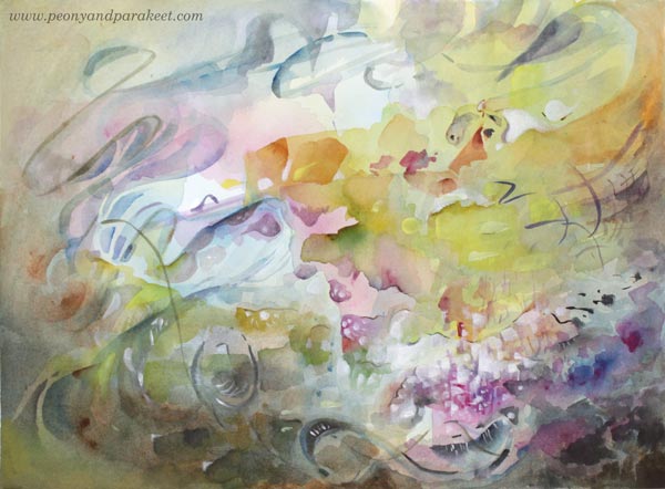 Netfishing, a mixed media watercolor painting by Paivi Eerola from Peony and Parakeet.