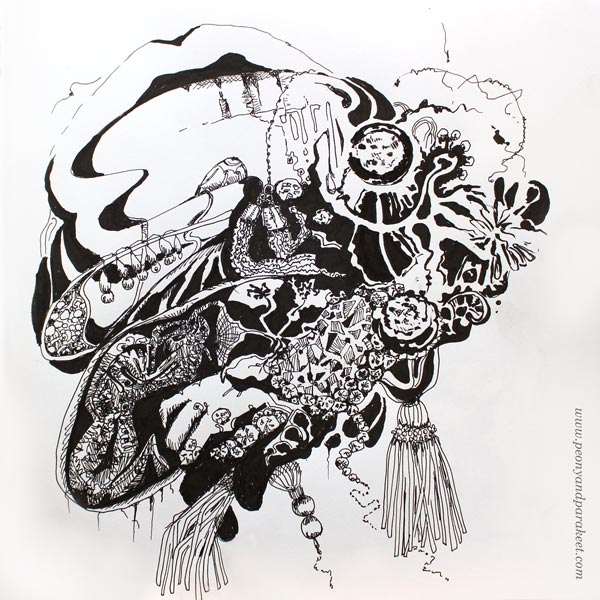 Drooling - Illustration by Paivi Eerola from Peony and Parakeet. Entry for Inktober 2018.