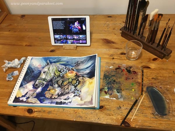 Creating horse art while watching Idols. By Paivi Eerola from Peony and Parakeet.