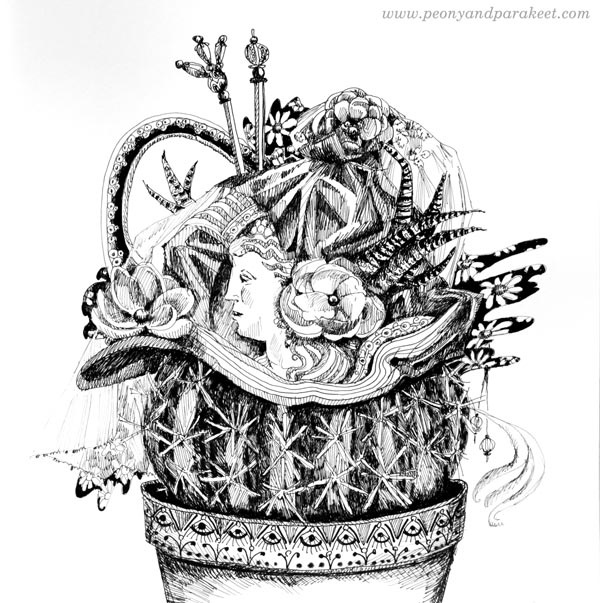Inktober 2018, day 25, Prickly. Art by Paivi Eerola from Peony and Parakeet.