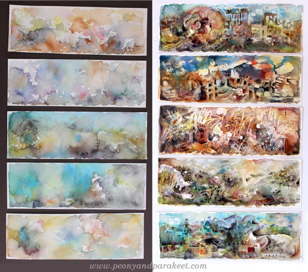 Small watercolor panoramas. See more watercolor sceneries by Paivi Eerola!