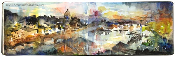 Florence, Italy in a watercolor journal. By Paivi Eerola.