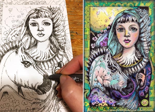 Making of a Zebra Madonna, fantasy art by Paivi Eerola from Peony and Parakeet.