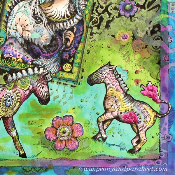 A detail of Zebra Madonna, fantasy art by Paivi Eerola from Peony and Parakeet.