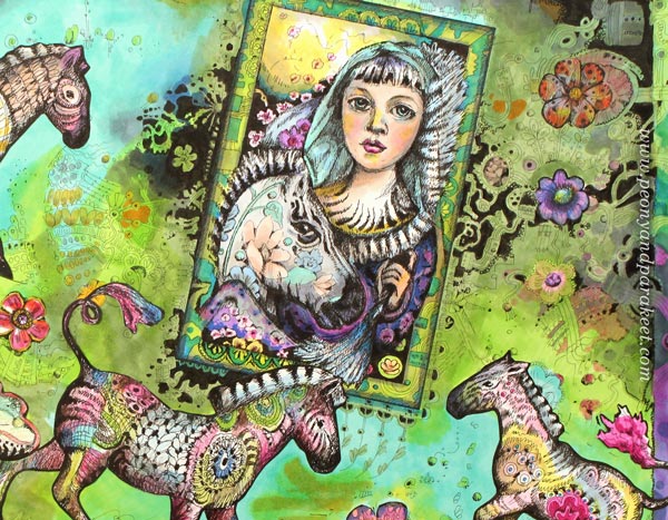 A detail of Zebra Madonna, fantasy art by Paivi Eerola from Peony and Parakeet.