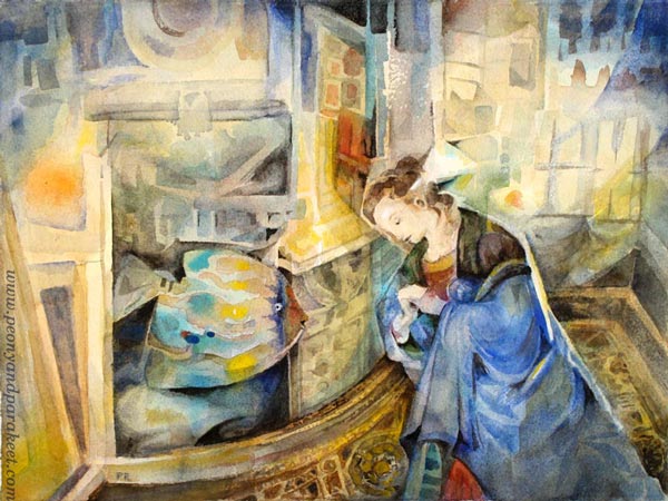 "Lonely", a surreal watercolor painting by Paivi Eerola from Peony and Parakeet.