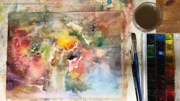 Painting watercolor florals by Paivi Eerola from Peony and Parakeet.