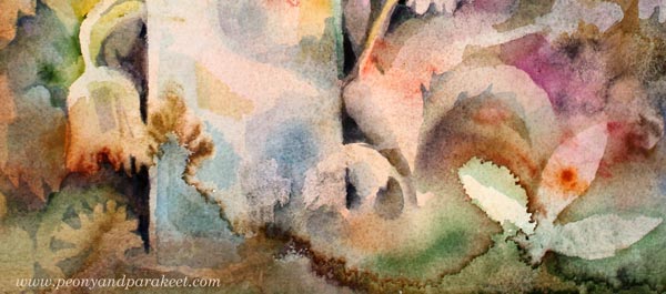 Magical watercolor effects. A detail of a watercolor painting called Abracadabra by Paivi Eerola from Peony and Parakeet.