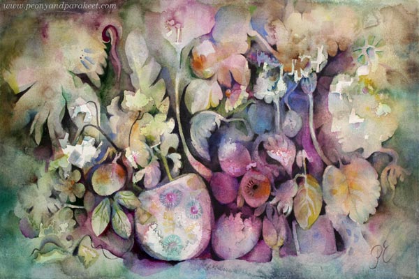Watercolor painting by Paivi Eerola from Peony and Parakeet. Read her article about finding visual style!