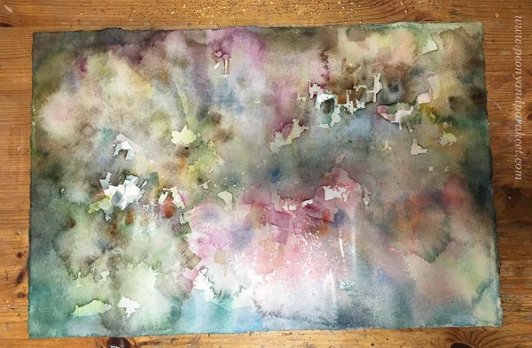 A watercolor painting in progress. You can't see your visual style in the beginning of the painting.