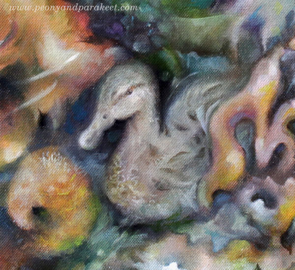 A detail of Dreaming Ducks, an oil painting by Paivi Eerola, Finland