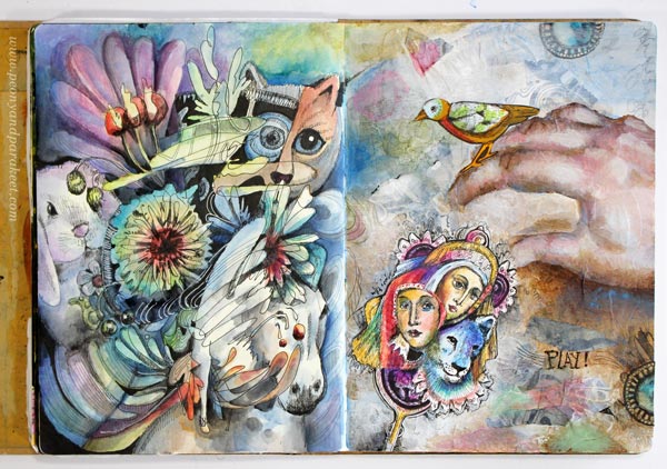 Art Journaling about Imagination - Peony and Parakeet