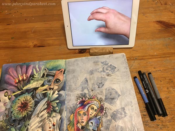 An art journal page in progress. By Paivi Eerola of Peony and Parakeet.