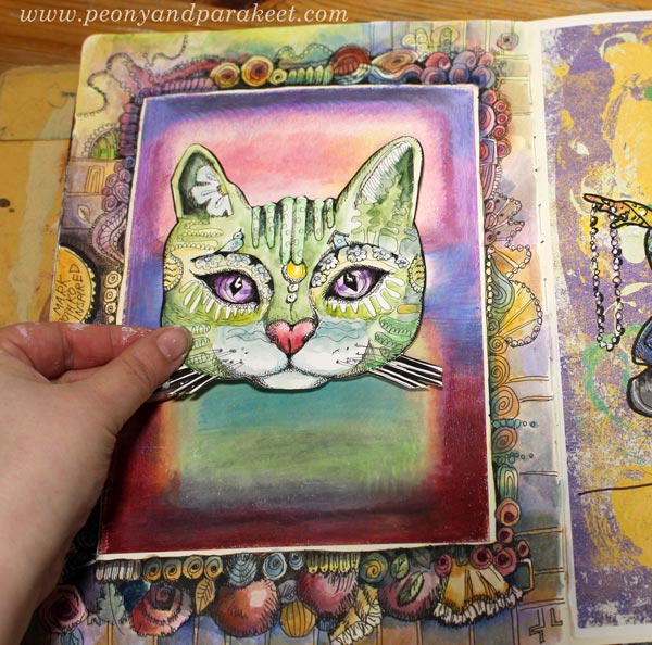 Playing with hand-drawn fantasy art by Paivi Eerola of Peony and Parakeet. A decorative cat.