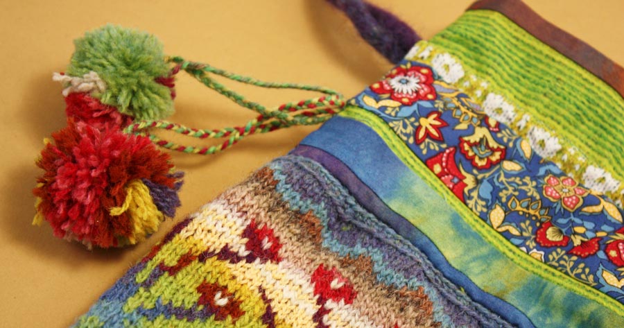 Folk bag with tassels by Paivi Eerola of Peony and Parakeet.