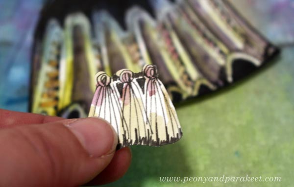 Drawing collage pieces. A hand-drawn set of small tassels by Paivi Eerola of Peony and Parakeet.