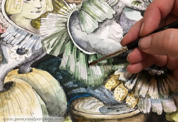 Making an illustration. Painting with watercolors. By Paivi Eerola of Peony and Parakeet.