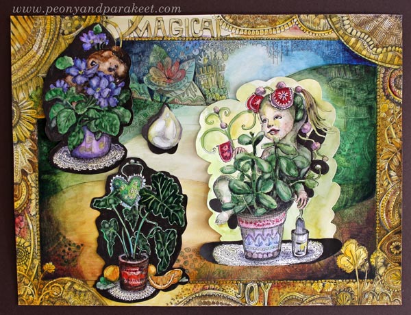 Drawing backgrounds and collage elements. By Paivi Eerola of Peony and Parakeet.