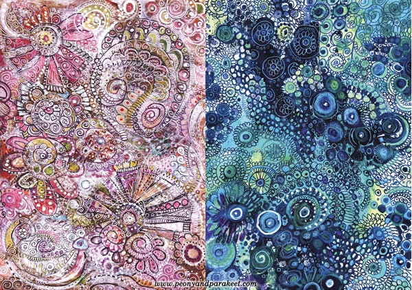Doodled designs by Paivi Eerola of Peony and Parakeet. Read about her artistic journey from these to illustrations.