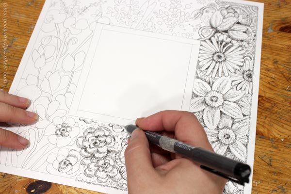 Drawing a decorative illustration. By Paivi Eerola of Peony and Parakeet.