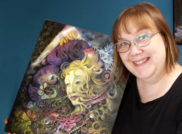 "Heaven and Earth", an oil painting by Paivi Eerola of Peony and Parakeet. read about her blog post about painting a personal mystery.