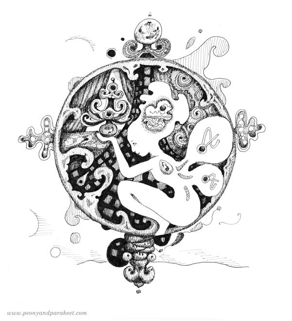 Black and white ornament. An illustration by Paivi Eerola.