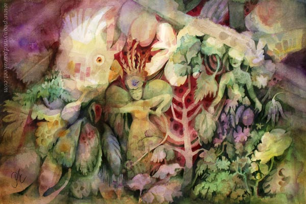 Tree of Friendship, a watercolor painting by Paivi Eerola of Peony and Parakeet.