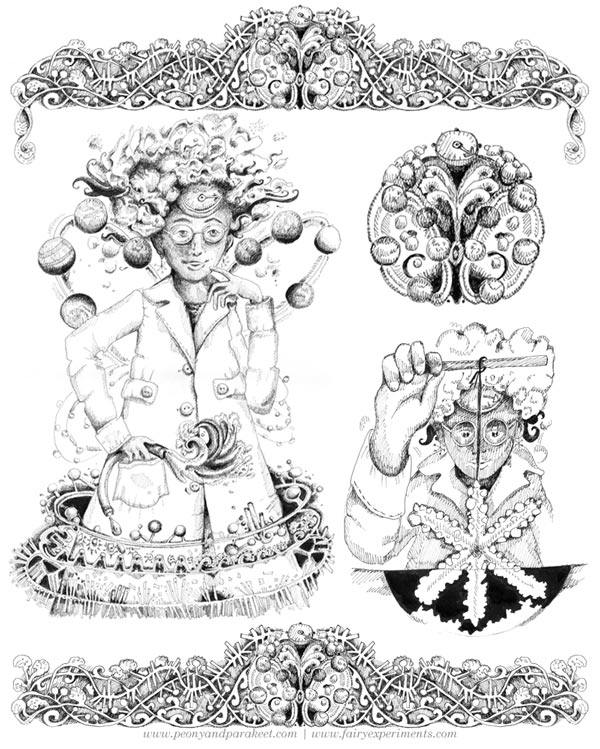 Illustrations for the book Fairy Experiments for Thinkers and Tinkerers, author C.L. Hunt, illustrator Paivi Eerola.