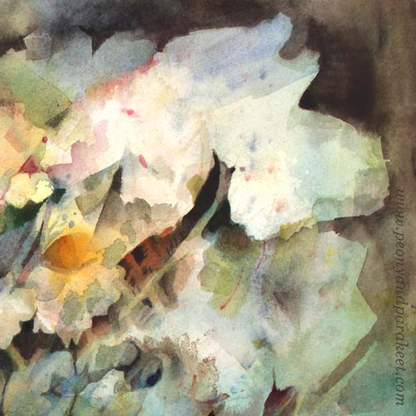 A detail of Icebreaker, a watercolor painting by Paivi Eerola of Peony and Parakeet. Read her blog post about how to love yourself while creating art.