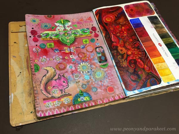 Collage art in an art journal.