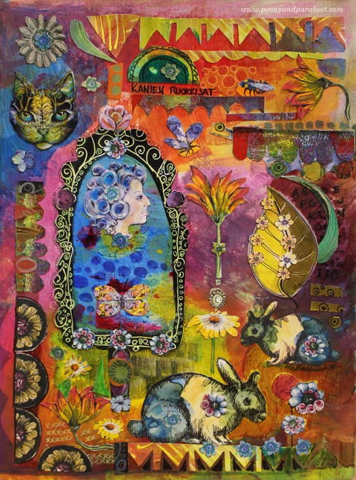 Rabbit Feeders by Paivi Eerola of Peony and Parakeet. Read how to create hand-drawn collage samplers!