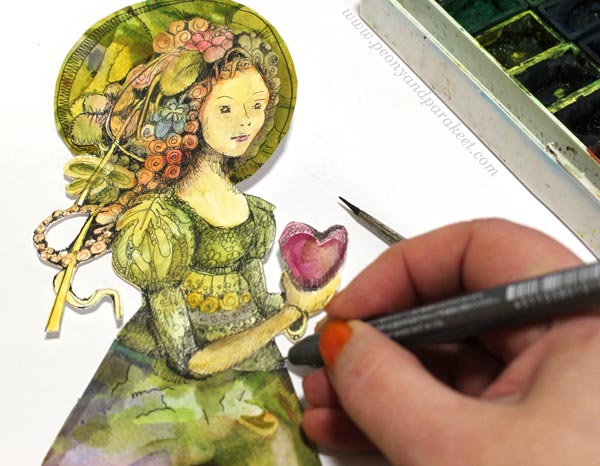 Drawing a paper doll. By Paivi Eerola of Peony and Parakeet.