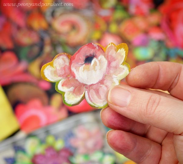 Hand-painted pink rose by Paivi Eerola of Peony and Parakeet.