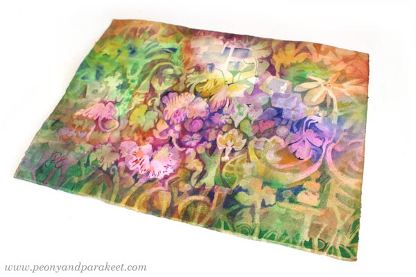 "Baroquai" - a watercolor painting by Paivi Eerola of Peony and Parakeet. Read her tips for painting through difficult times.