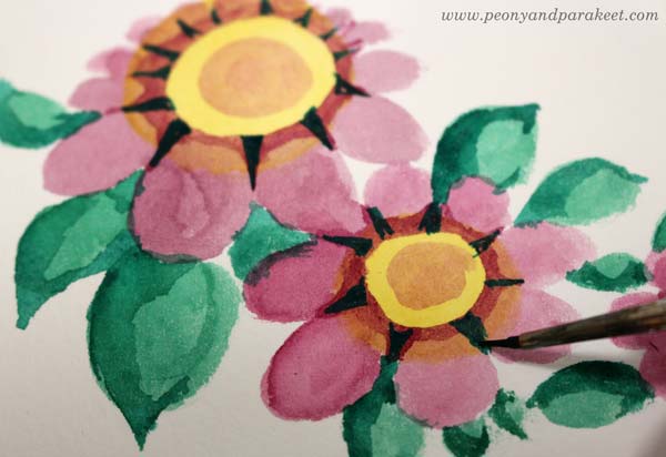 Step 5 of a vintage style flower tutorial by Paivi Eerola of Peony and Parakeet.