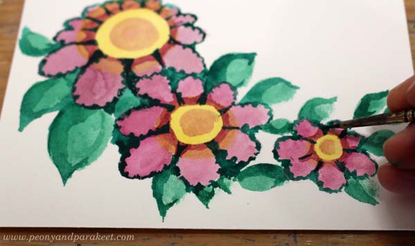 Step 5 of a vintage style flower tutorial by Paivi Eerola of Peony and Parakeet.