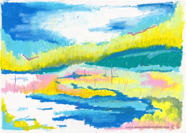 Landscape with crayons by artist Paivi Eerola. From her teenage years.