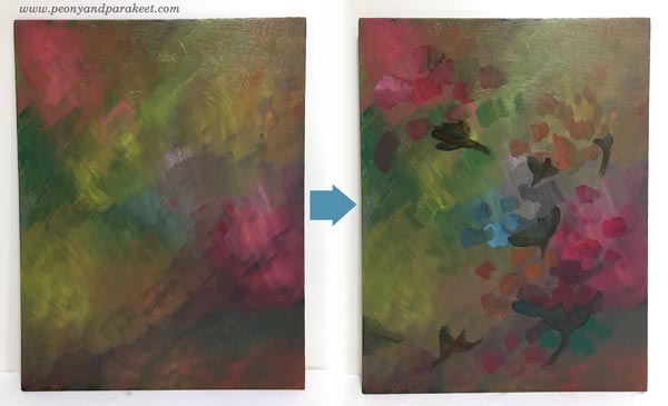 Intuitive painting step by step - Step 2. By Paivi Eerola of Peony and Parakeet.