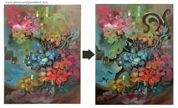 Intuitive painting step by step - Step 6. By Paivi Eerola of Peony and Parakeet.