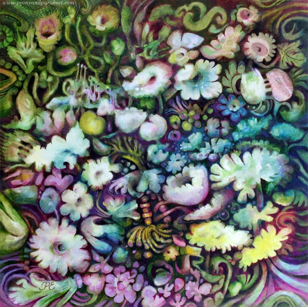 Wreath Maker, an oil painting that was restarted